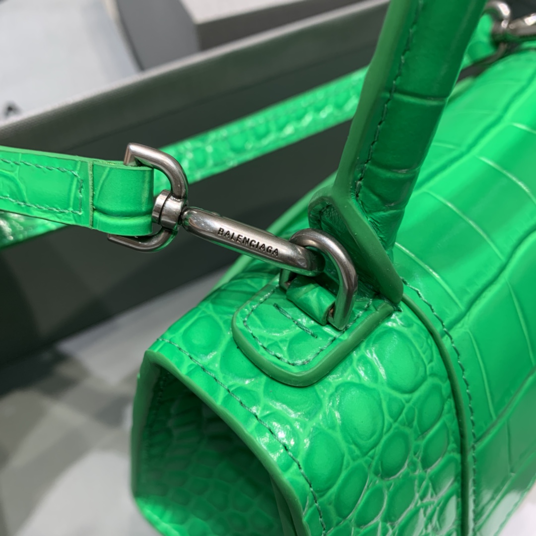 Balenciaga Hourglass XS Handbag Crocodile Embossed Shoulder Bag Green